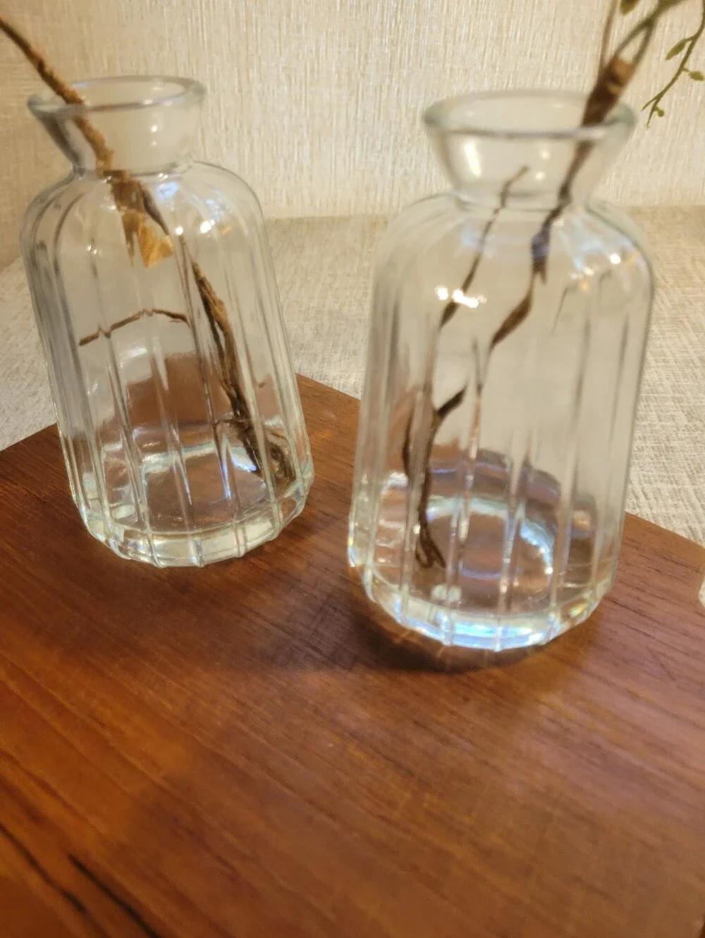 Vintage Clear Ribbed Glass Bud Vases -set Of 2 Bohemian Glass Fluted Vase
